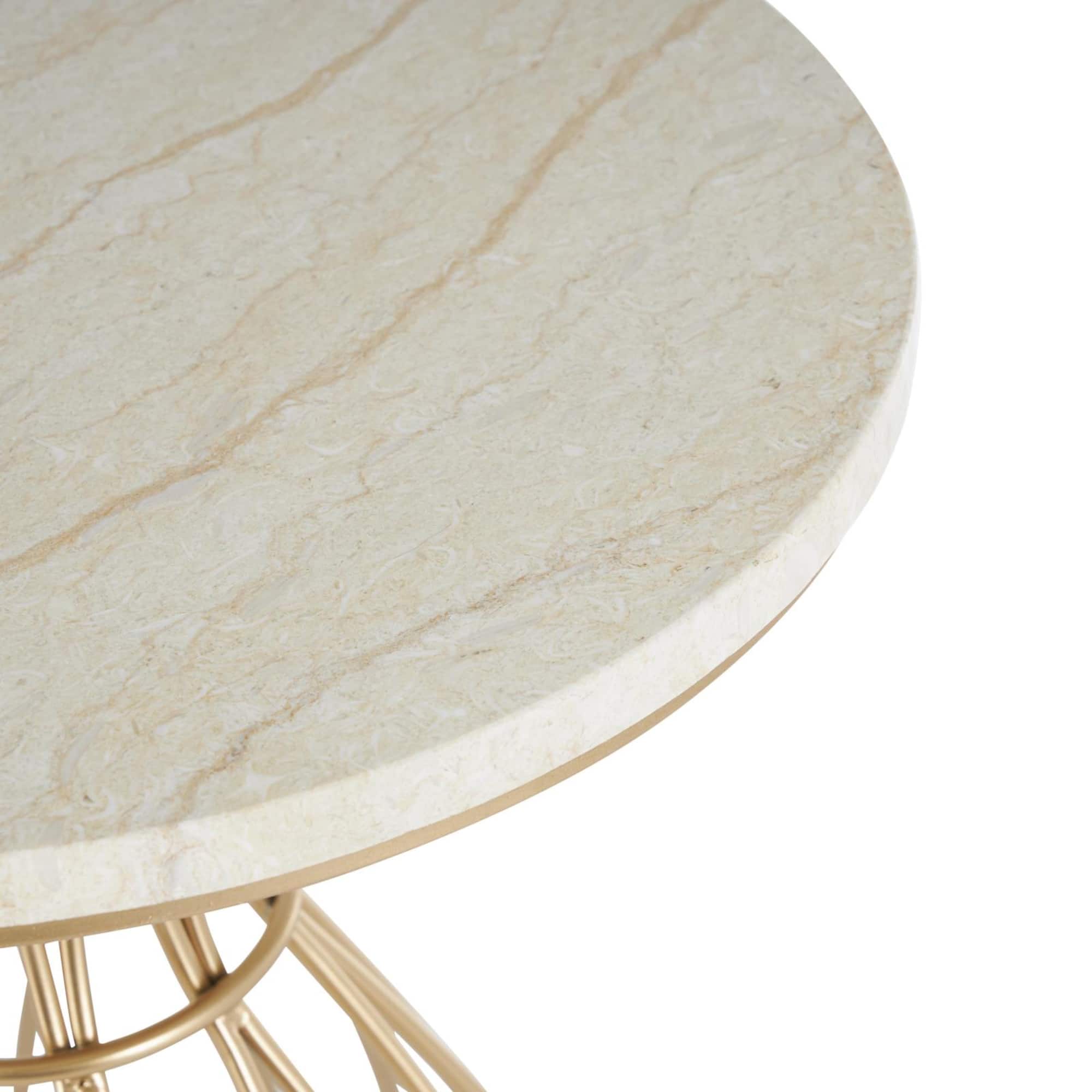 21.5" Gold Metal Flower Inspired Accent Table with Cream Marble Tabletop